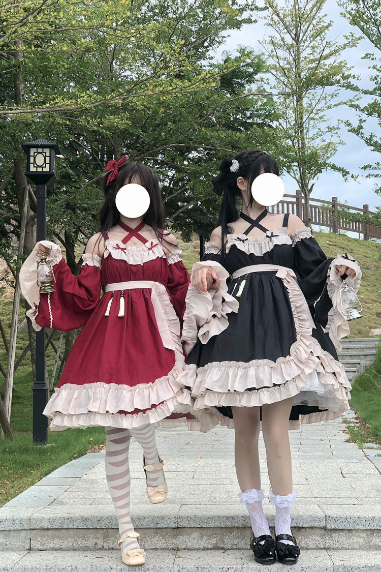 Lolita JSK Dress - Monet Estate, Red, High Waist, Gothic Style, Bow Detail - additional product view 10