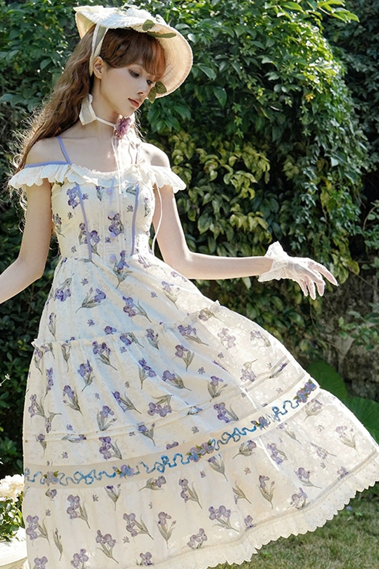 Lolita JSK Dress - Moonlight Iris, Ivory, Ruffled, Printed, Embroidered - additional product view 2