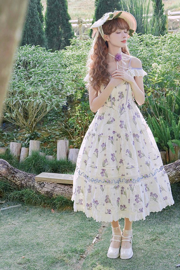 Lolita JSK Dress - Moonlight Iris, Ivory, Ruffled, Printed, Embroidered - additional product view 3