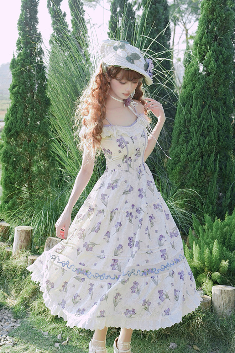 Lolita JSK Dress - Moonlight Iris, Ivory, Ruffled, Printed, Embroidered - additional product view 5