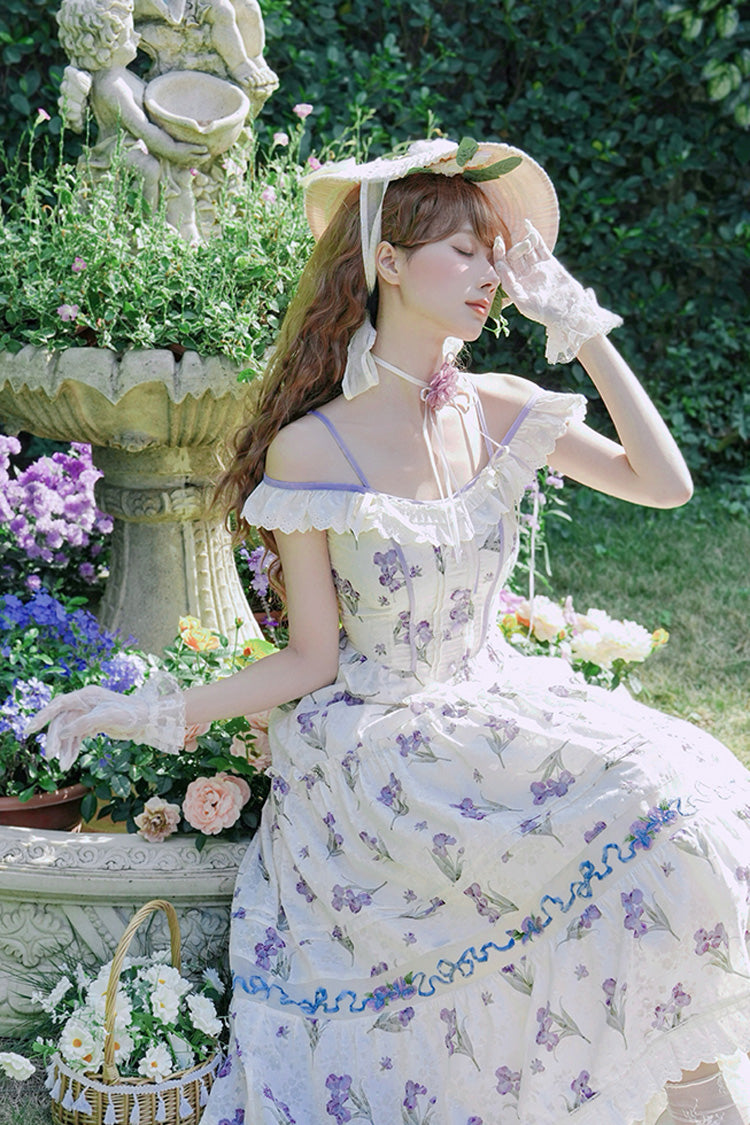 Lolita JSK Dress - Moonlight Iris, Ivory, Ruffled, Printed, Embroidered - additional product view 8