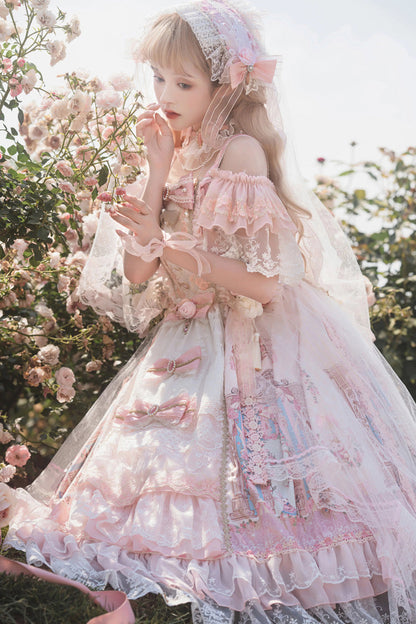 Lolita JSK Dress - Moonlight Melody, Pink, Detachable Detail, Layered, Sweet Style - additional product view 4