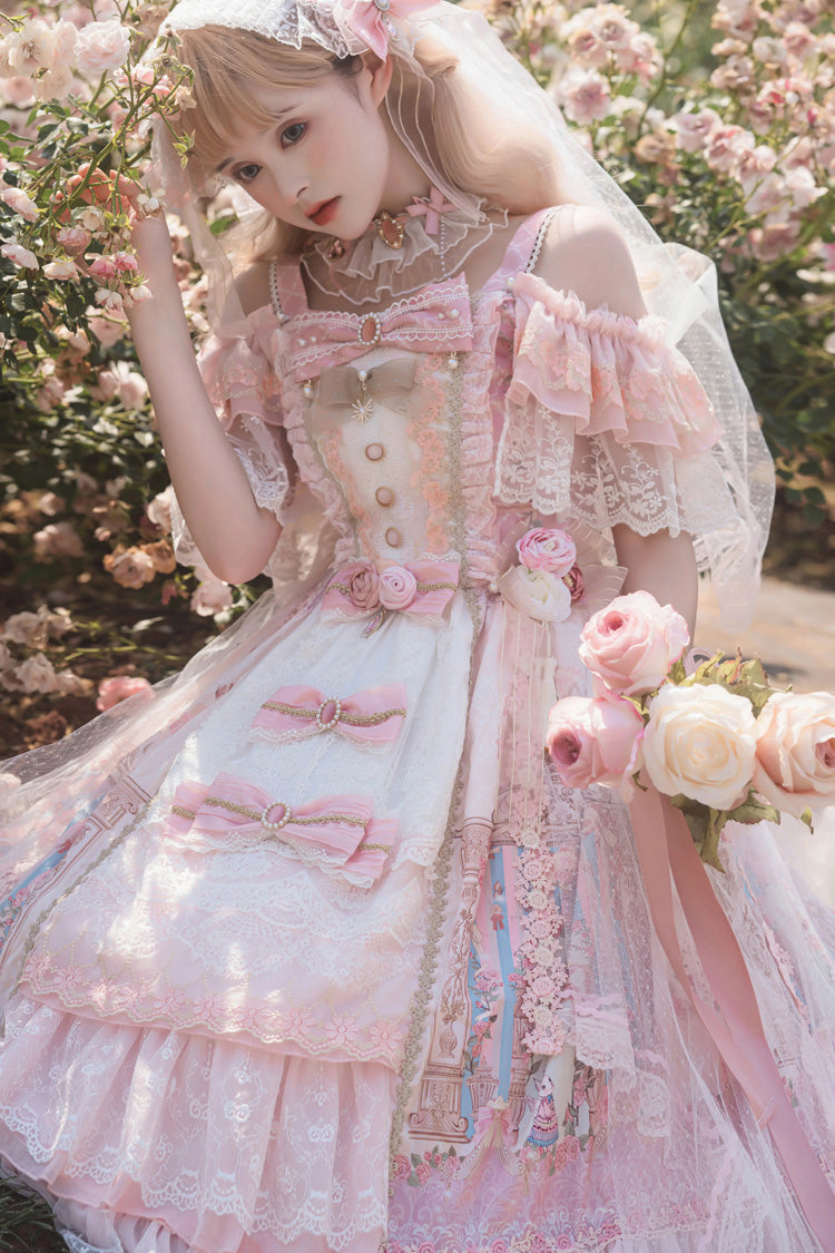 Lolita JSK Dress - Moonlight Melody, Pink, Detachable Detail, Layered, Sweet Style - main product image