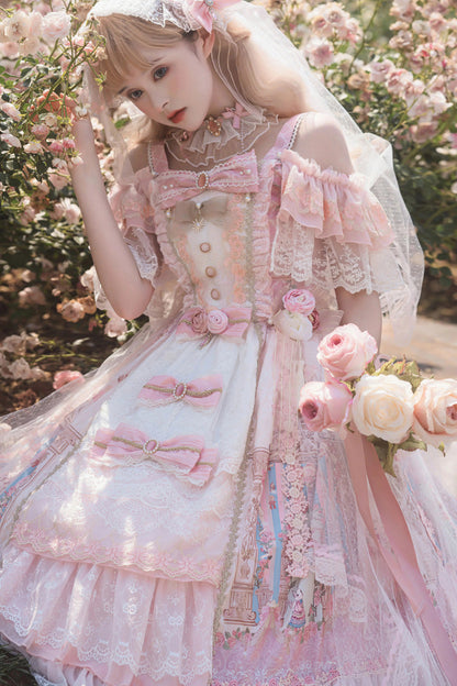 Lolita JSK Dress - Moonlight Melody, Pink, Detachable Detail, Layered, Sweet Style - main product image