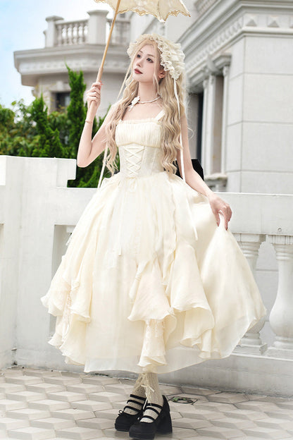 Lolita JSK Dress - Moonlight Variations, Ivory, Long Length, Lace-Up, Sweet Style - additional product view 4