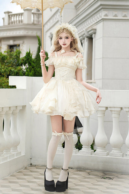 Lolita JSK Dress - Moonlight Variations, Ivory, Short Length, Sweet Style, Lace Trim - additional product view 3