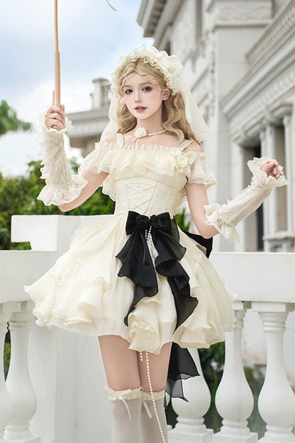 Lolita JSK Dress - Moonlight Variations, Ivory, Short Length, Sweet Style, Lace Trim - additional product view 5