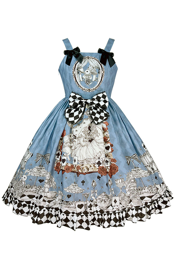 Lolita JSK Dress - Multi-color Blue Alice Bunny And, Blue, Bow Detail, Printed - additional product view 2
