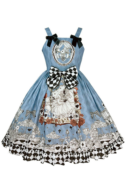 Lolita JSK Dress - Multi-color Blue Alice Bunny And, Blue, Bow Detail, Printed - additional product view 2