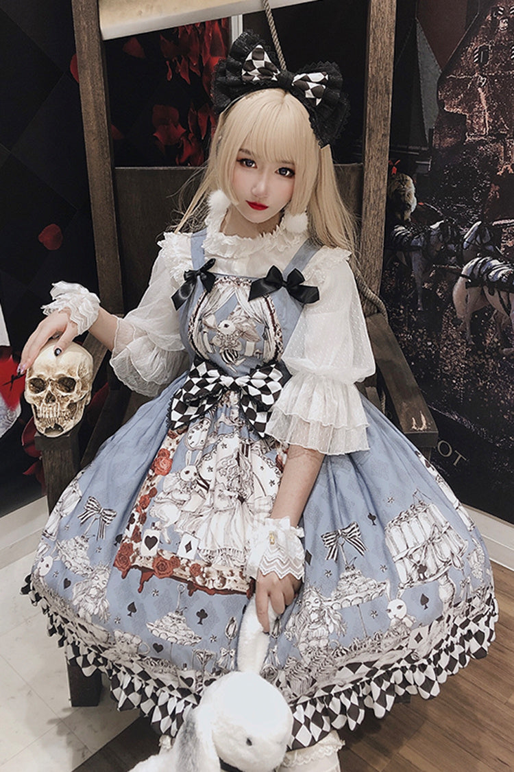 Lolita JSK Dress - Multi-color Blue Alice Bunny And, Blue, Bow Detail, Printed - additional product view 3