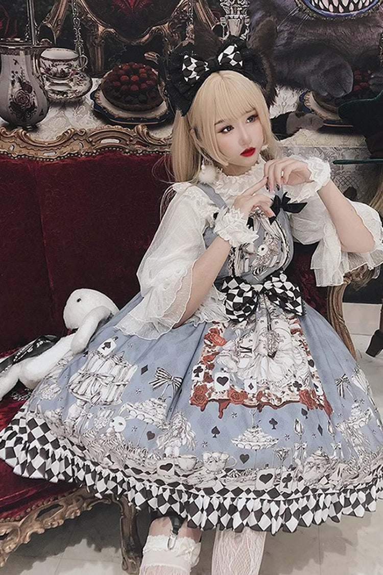 Lolita JSK Dress - Multi-color Blue Alice Bunny And, Blue, Bow Detail, Printed - additional product view 4
