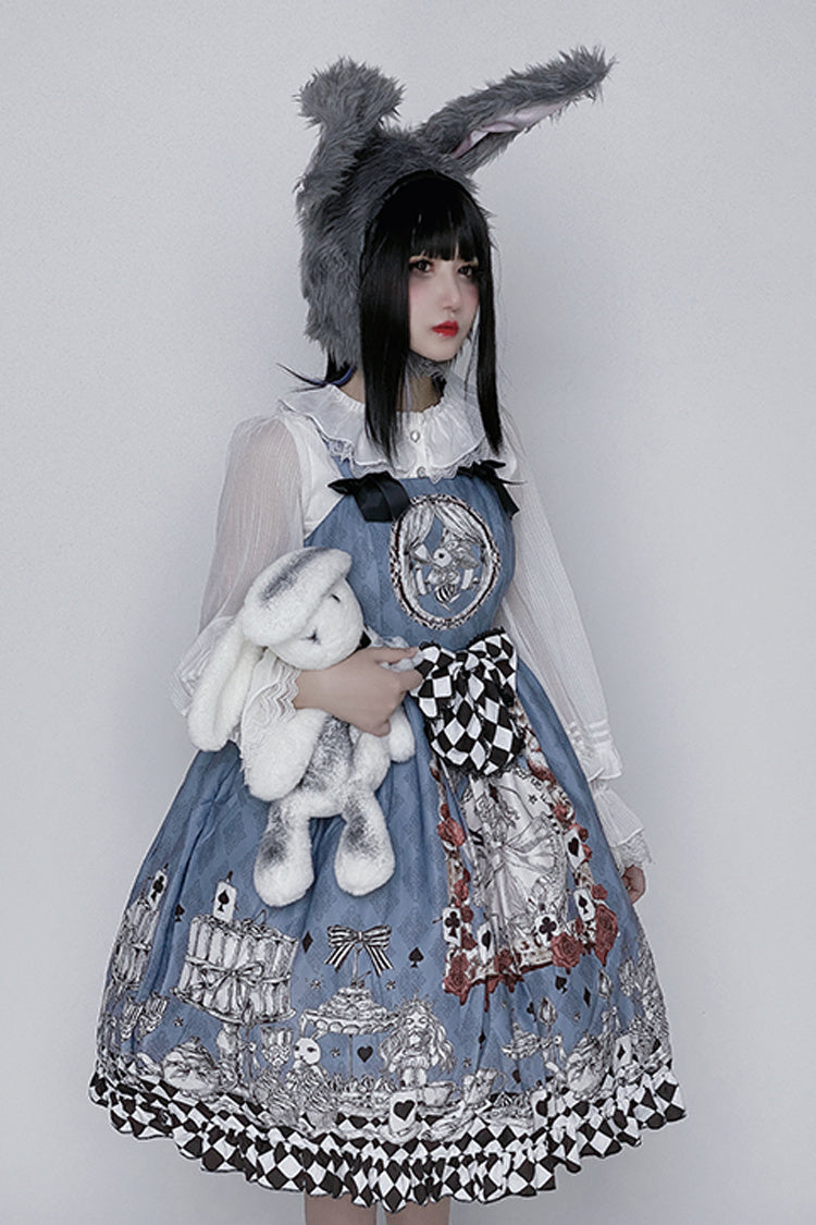 Lolita JSK Dress - Multi-color Blue Alice Bunny And, Blue, Bow Detail, Printed - additional product view 5