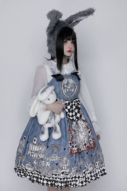 Lolita JSK Dress - Multi-color Blue Alice Bunny And, Blue, Bow Detail, Printed - additional product view 5