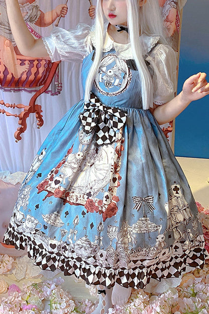 Lolita JSK Dress - Multi-color Blue Alice Bunny And, Blue, Bow Detail, Printed - main product image
