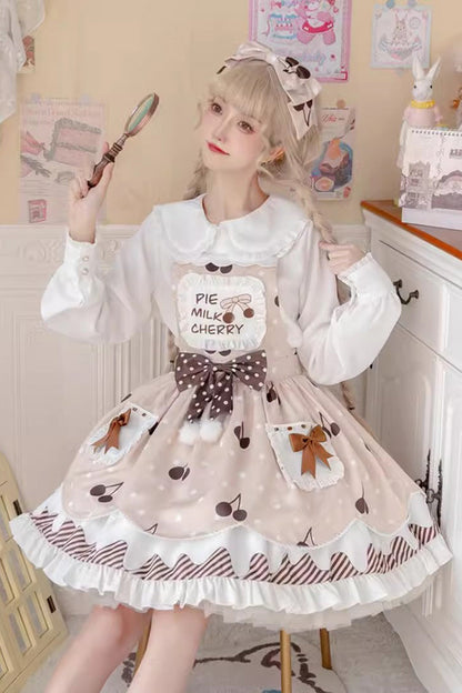 Lolita JSK Dress - Multi-color Cherry Milk Pie, Multi-Color, High Waist, Printed - additional product view 2