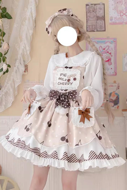 Lolita JSK Dress - Multi-color Cherry Milk Pie, Multi-Color, High Waist, Printed - additional product view 3