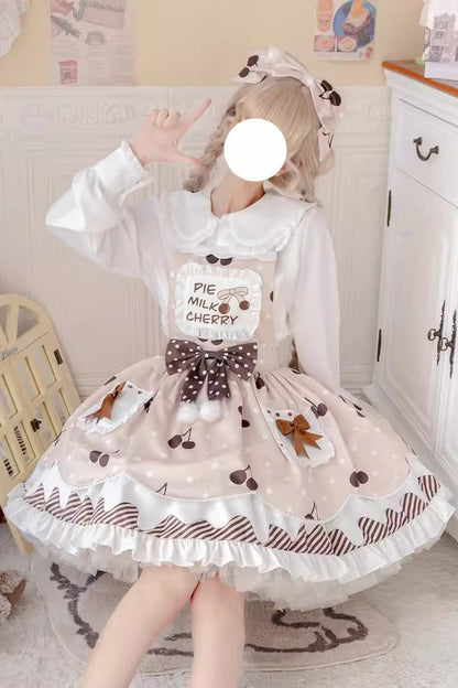 Lolita JSK Dress - Multi-color Cherry Milk Pie, Multi-Color, High Waist, Printed - additional product view 5