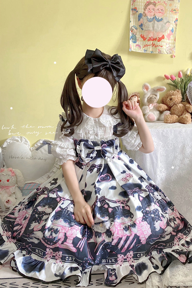 Lolita JSK Dress - Multi-color Cow Cat Print, Multi-Color, Sweet Style, Bow Detail - additional product view 5