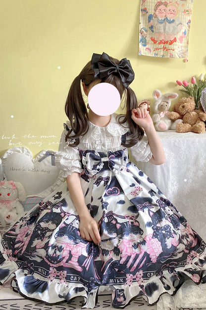 Lolita JSK Dress - Multi-color Cow Cat Print, Multi-Color, Sweet Style, Bow Detail - additional product view 5