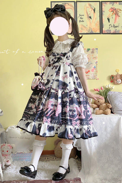 Lolita JSK Dress - Multi-color Cow Cat Print, Multi-Color, Sweet Style, Bow Detail - additional product view 6