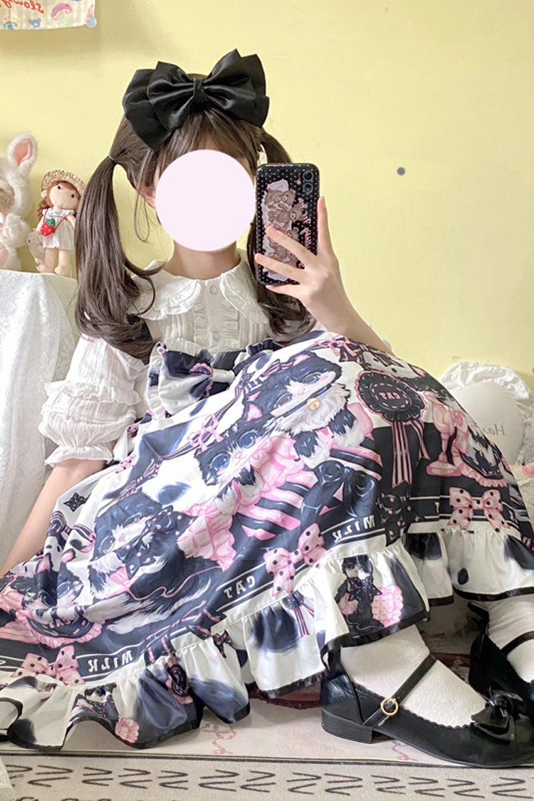 Lolita JSK Dress - Multi-color Cow Cat Print, Multi-Color, Sweet Style, Bow Detail - additional product view 7