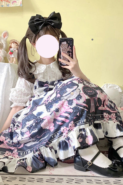 Lolita JSK Dress - Multi-color Cow Cat Print, Multi-Color, Sweet Style, Bow Detail - additional product view 7