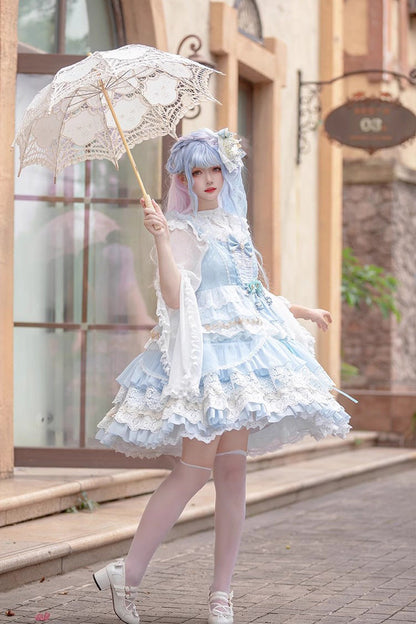 Lolita JSK Dress - Multi-layer, 2 Colors, Printed, Sweet Style, Bow Detail - additional product view 2