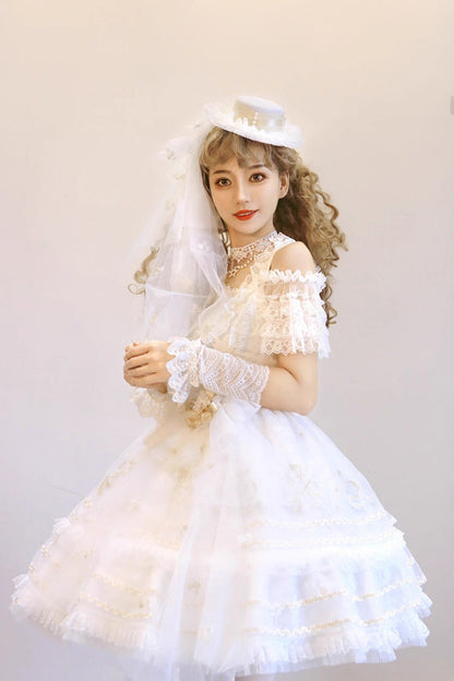 Lolita JSK Dress - Multi-layer Dream Dance Print, White, Embroidered, Sweet Style, Printed - additional product view 2