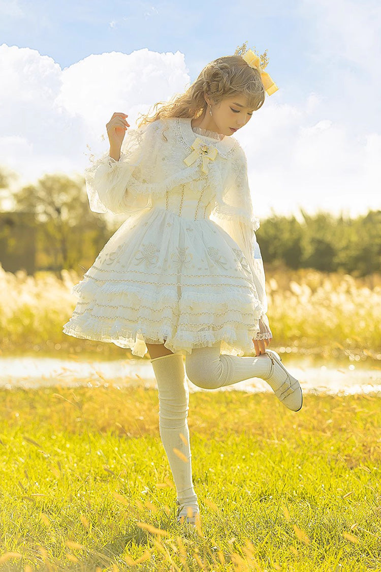 Lolita JSK Dress - Multi-layer Dream Dance Print, White, Embroidered, Sweet Style, Printed - additional product view 4