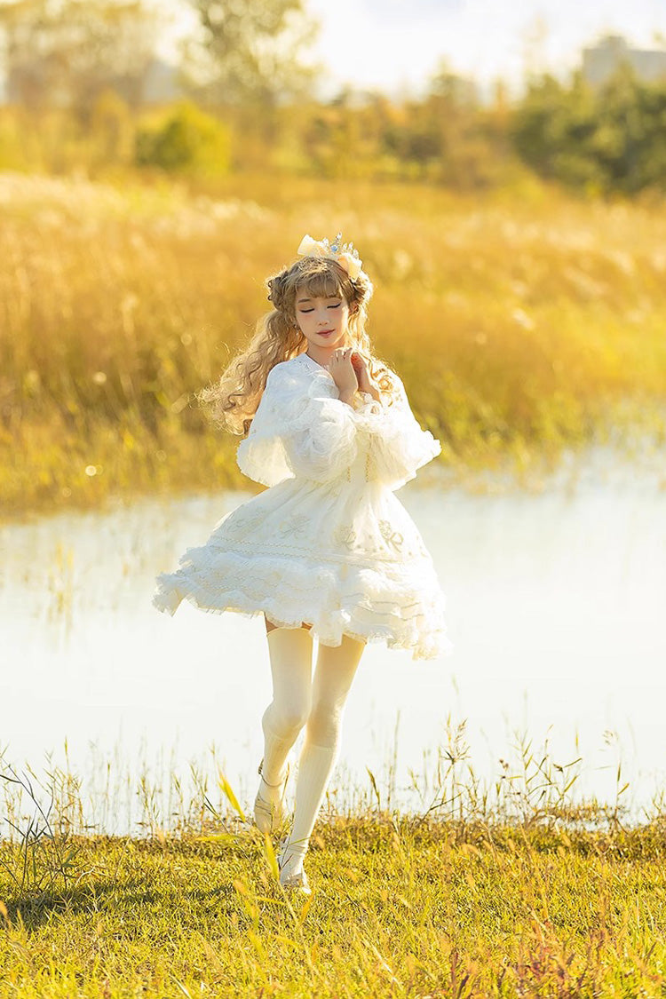 Lolita JSK Dress - Multi-layer Dream Dance Print, White, Embroidered, Sweet Style, Printed - additional product view 5