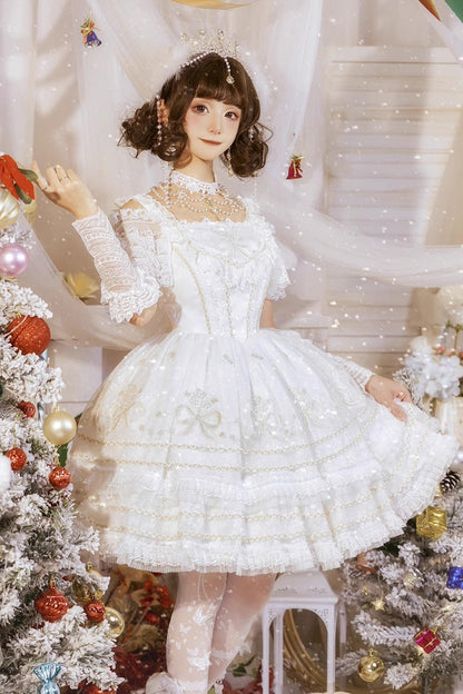 Lolita JSK Dress - Multi-layer Dream Dance Print, White, Embroidered, Sweet Style, Printed - main product image