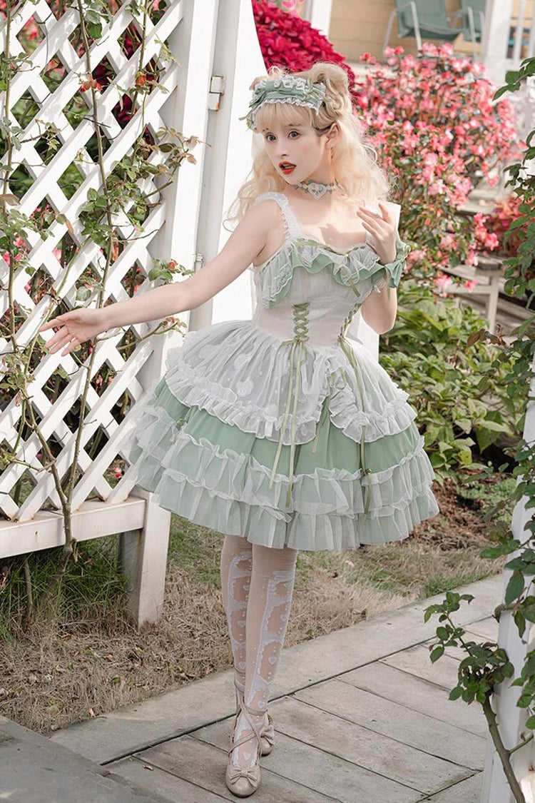 Lolita JSK Dress - Multi-layer, Green, Short Version, Plus Size, Short Length - additional product view 3