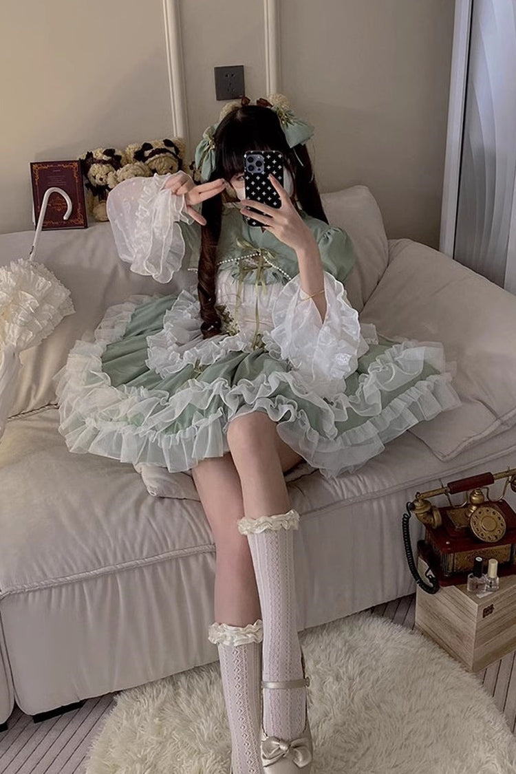 Lolita JSK Dress - Multi-layer, Green, Short Version, Plus Size, Short Length - additional product view 5