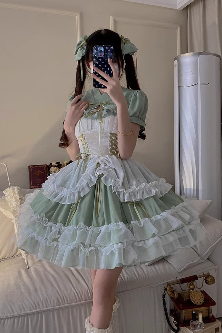 Lolita JSK Dress - Multi-layer, Green, Short Version, Plus Size, Short Length - additional product view 6