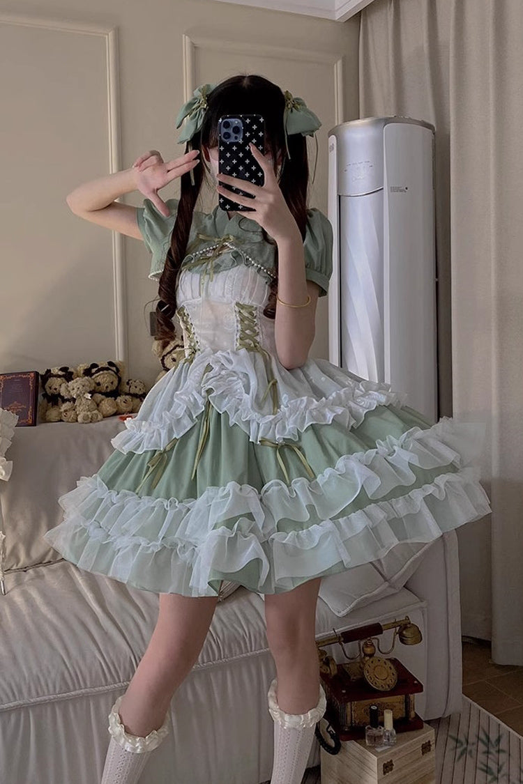 Lolita JSK Dress - Multi-layer, Green, Short Version, Plus Size, Short Length - additional product view 8