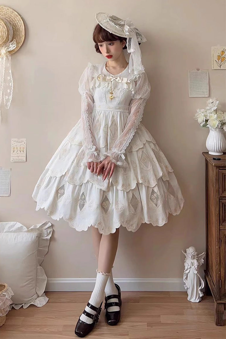 Lolita JSK Dress - Multi-layer Hollow, White, Sweet Style, Embroidered - additional product view 3