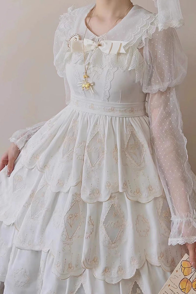 Lolita JSK Dress - Multi-layer Hollow, White, Sweet Style, Embroidered - additional product view 4