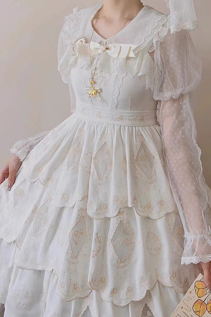 Lolita JSK Dress - Multi-layer Hollow, White, Sweet Style, Embroidered - additional product view 4