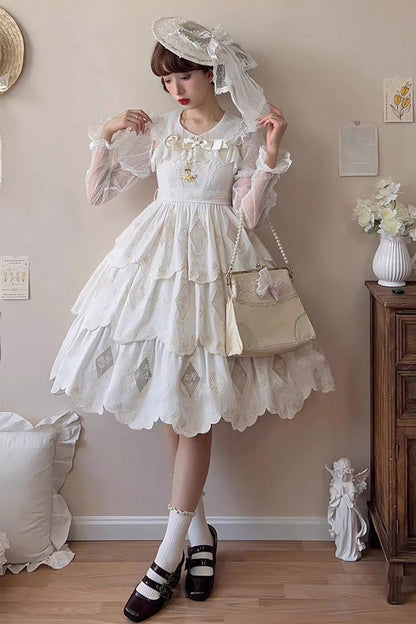 Lolita JSK Dress - Multi-layer Hollow, White, Sweet Style, Embroidered - main product image