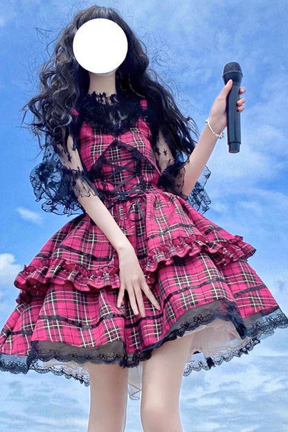 Lolita JSK Dress - Multi-layer Ruffle Bowknot, Red, Gothic Style, Bow Detail, Ruffled - additional product view 4