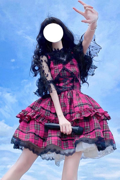 Lolita JSK Dress - Multi-layer Ruffle Bowknot, Red, Gothic Style, Bow Detail, Ruffled - main product image