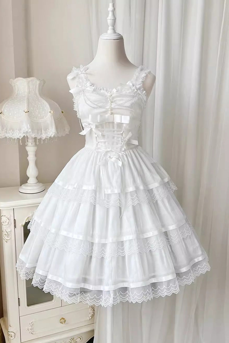 Lolita JSK Dress - Multi-layer Ruffle Bowknot, White, Sweet Style, Bow Detail, Ruffled - additional product view 3