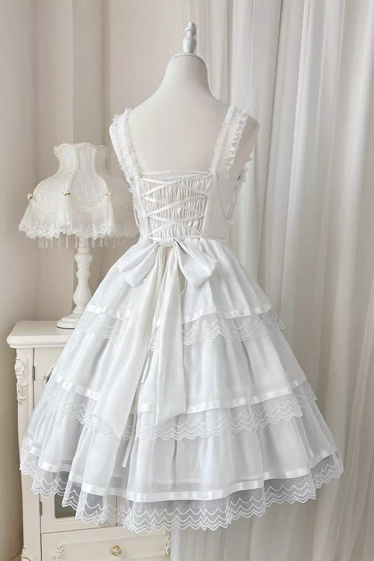 Lolita JSK Dress - Multi-layer Ruffle Bowknot, White, Sweet Style, Bow Detail, Ruffled - additional product view 10