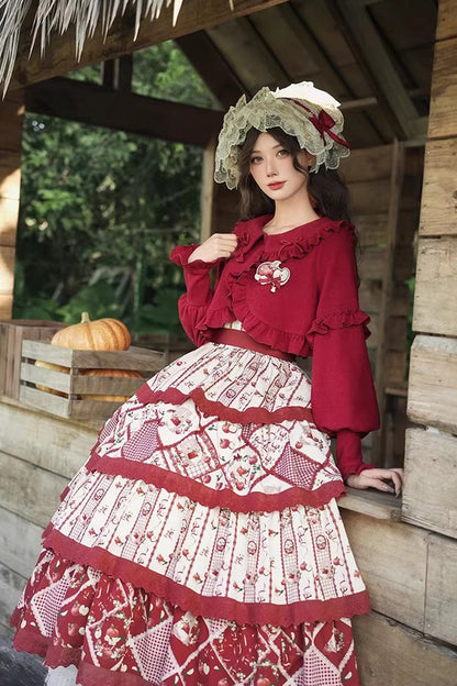 Lolita JSK Dress - Multi-layer Sunflower Print, Red, Printed, Embroidered, Sweet Style - additional product view 2
