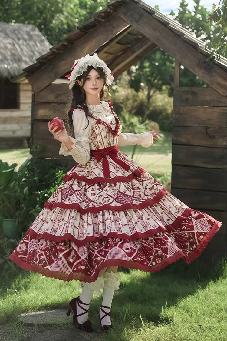 Lolita JSK Dress - Multi-layer Sunflower Print, Red, Printed, Embroidered, Sweet Style - additional product view 4
