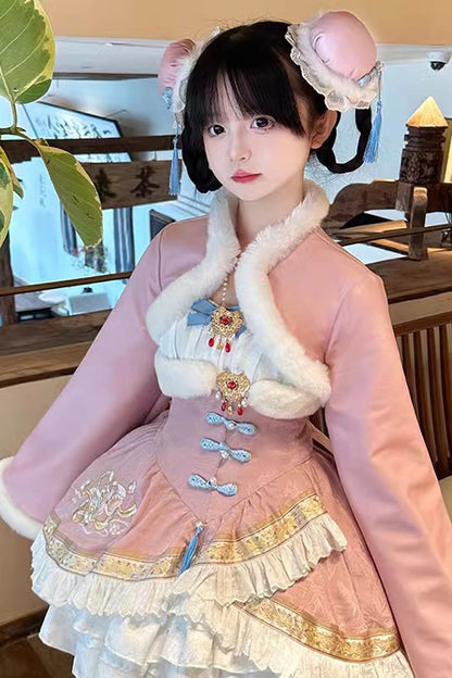 Lolita JSK Dress - Multi-layered, 2 Colors, Sweet Style, Chinese-Inspired Style - S Pink / M Pink / L Pink option