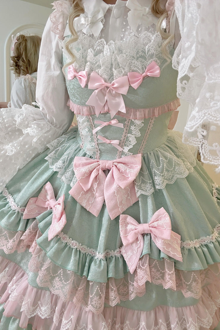 Lolita JSK Dress - Multi-layered, Green, Sweet Style, Bow Detail, Lace Trim - additional product view 5