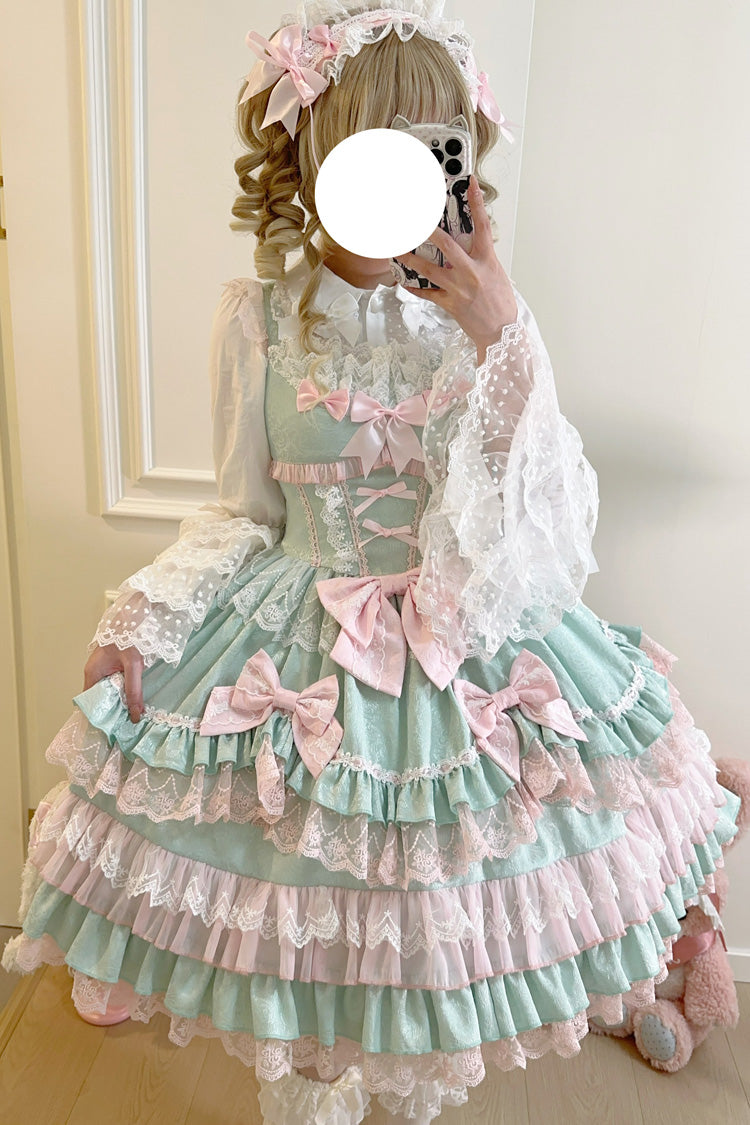 Lolita JSK Dress - Multi-layered, Green, Sweet Style, Bow Detail, Lace Trim - additional product view 6