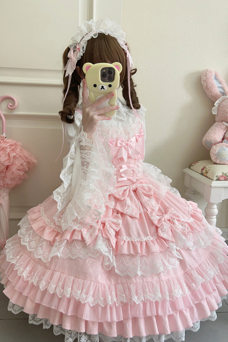 Lolita JSK Dress - Multi-layered, Pink, Sweet Style, Bow Detail, Lace Trim - additional product view 2