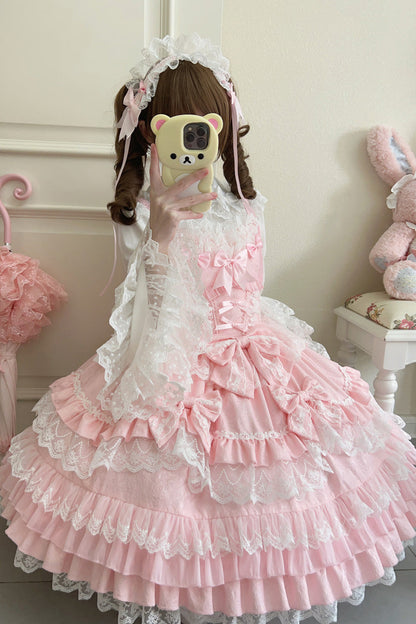 Lolita JSK Dress - Multi-layered, Pink, Sweet Style, Bow Detail, Lace Trim - additional product view 2